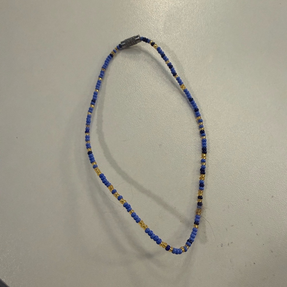 Handcrafted Blue and Gold Beaded Anklet